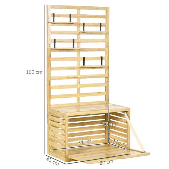 ComfortXL - Coffre de rangement jardin en bois de sapin naturel 80 x 45 x 160 cm avec treillis 4 étagères et assise - Image 3
