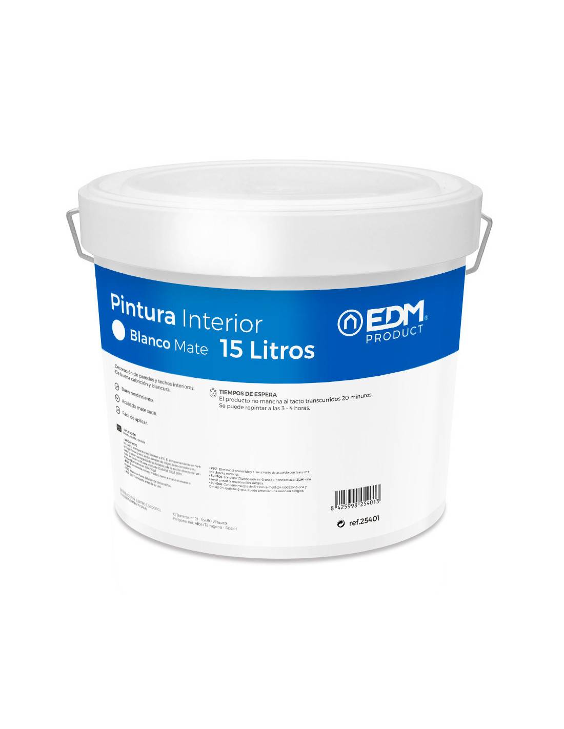 Peinture Plastique Mate Intérieur Blanc 15l Peinture Intérieure Mate Plastique Haute Couvrance - Edm - Image 1