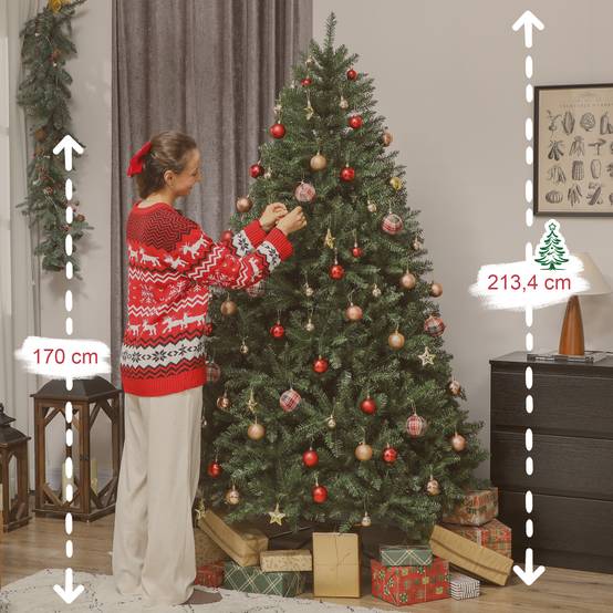 Sapin de Noël artificiel 210 cm, arbre de Noël réaliste avec 2641 pointes de branche articulée, support en métal, vert - Image 5