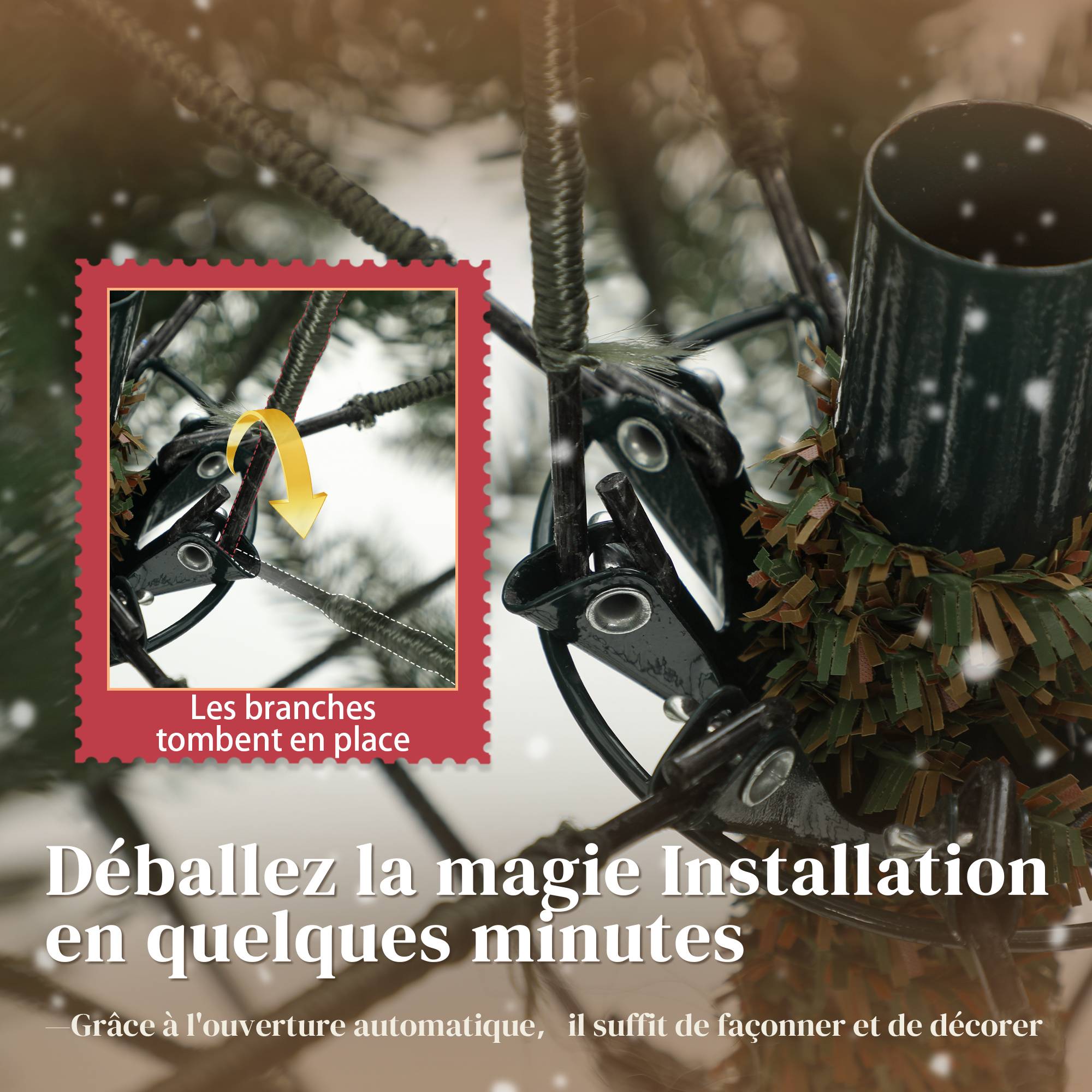 Sapin de Noël artificiel 210 cm, arbre de Noël réaliste avec 2641 pointes de branche articulée, support en métal, vert - Image 7