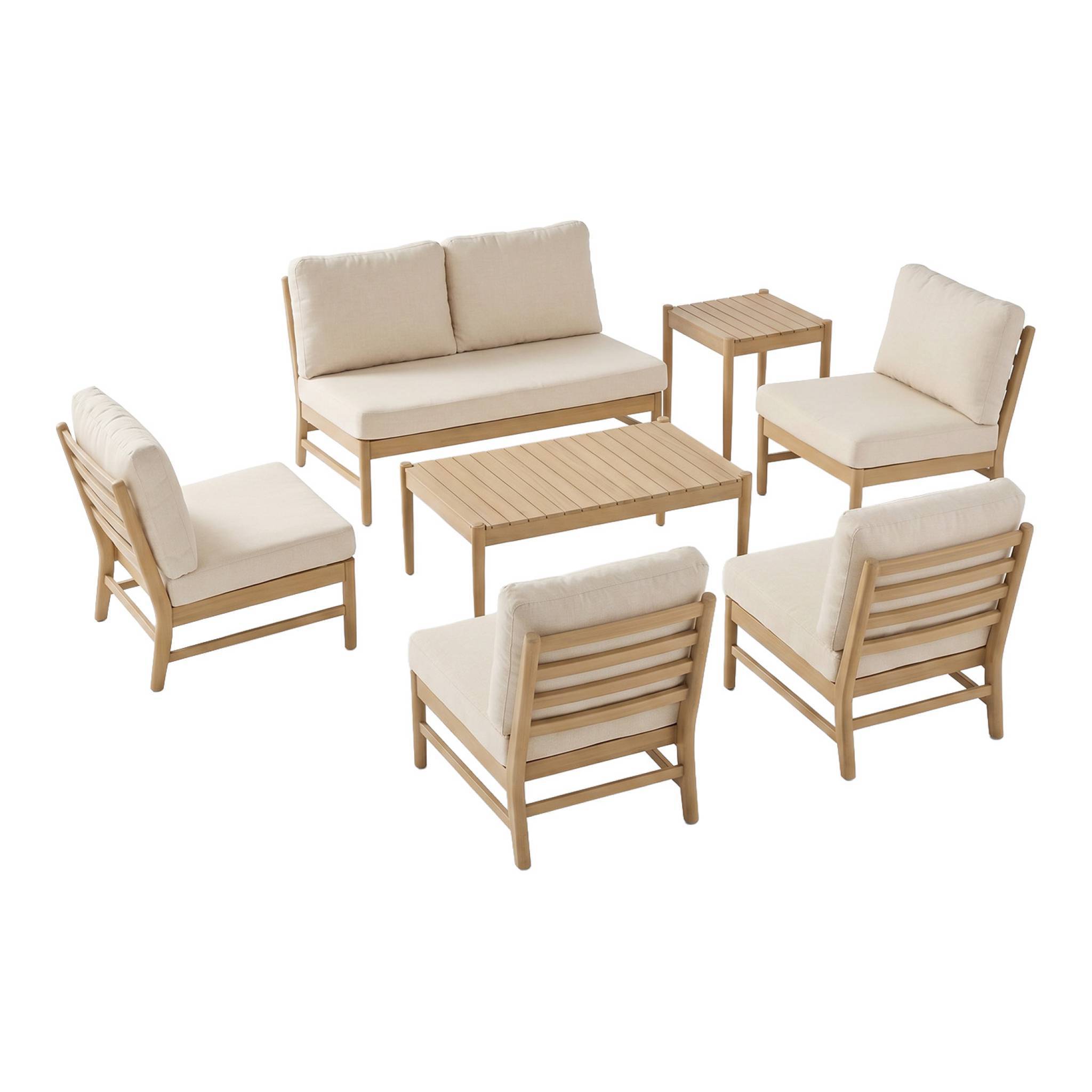 sweeek - Salon de jardin bois d'acacia naturel 6 places beige - Lunari | sweeek - Image 2