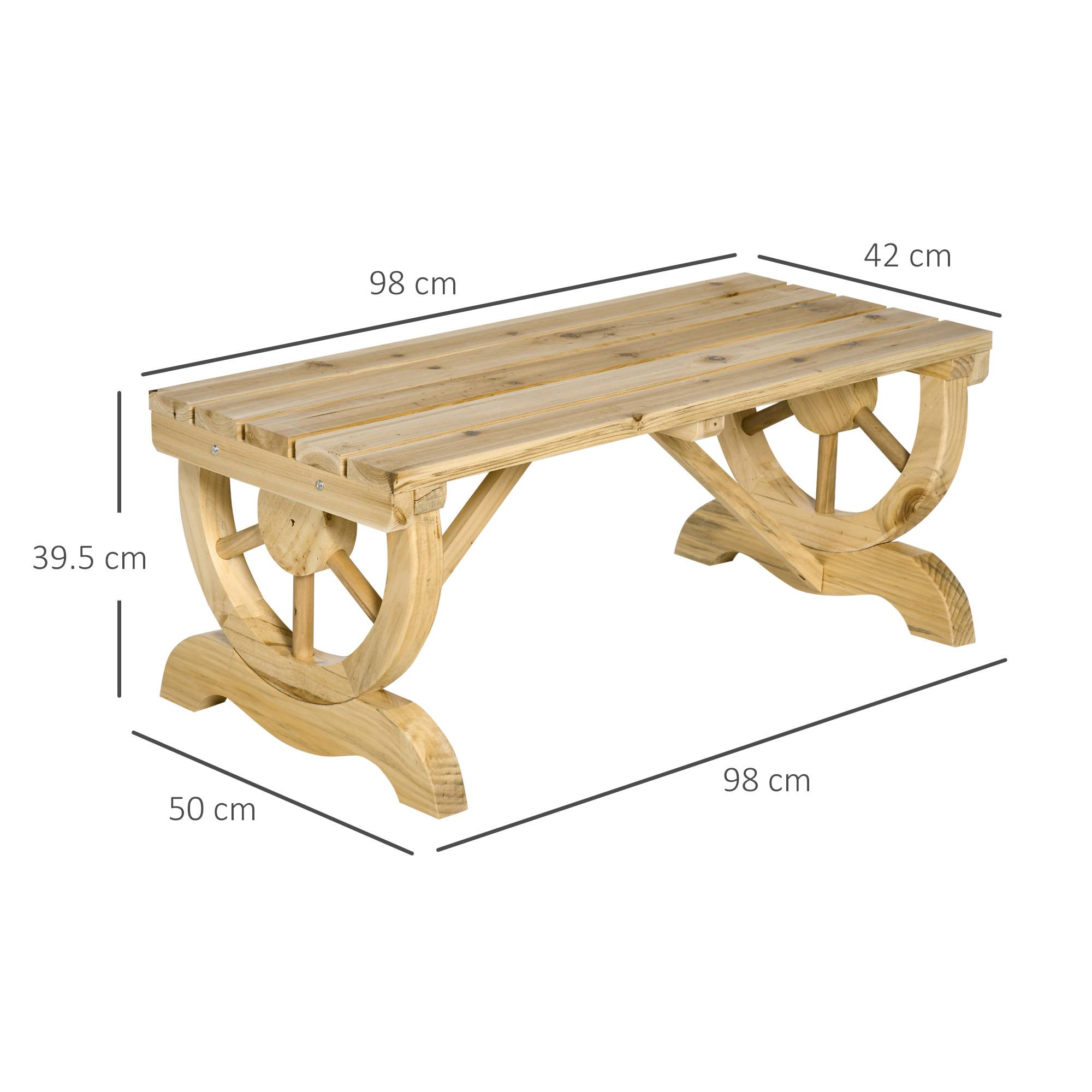 Sans Marque - Banc jardin 2 places lattes pieds roue chariot bois 98x50x39,5 cm bois - Image 5