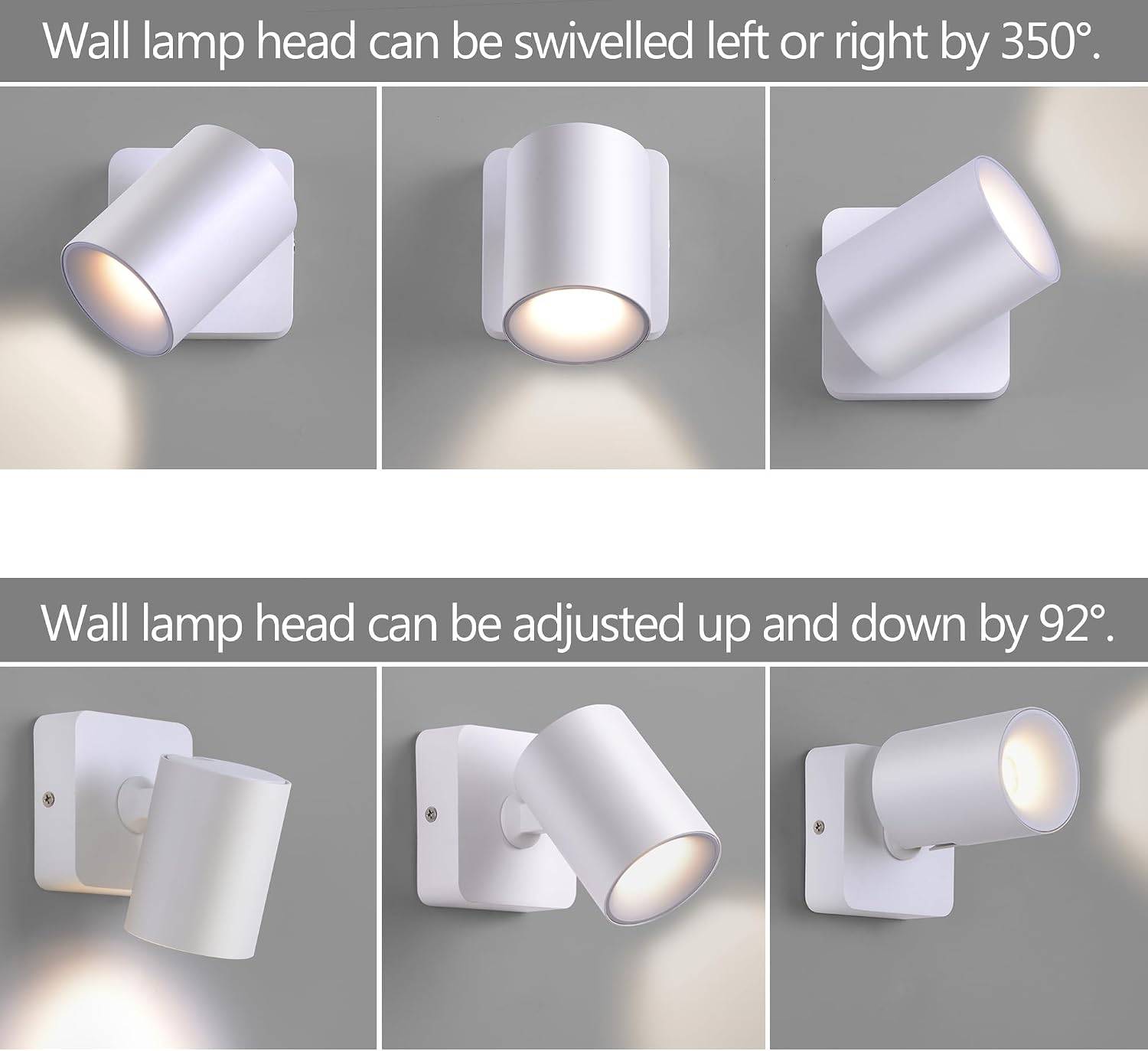 8 in 1 - Applique Murale Intérieur LED 5W Tactile Dimmable Rotatif 350° 3000K Blanc Chaud pour Salon Chambre Escalier Couloir Bureau Blanc - Image 3