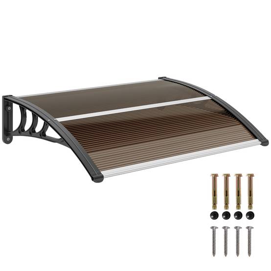 Auvent de Porte Polycarbonate et Alu Entrée Protection Anti-UV 100x75cm Marron - ComfortXL Outdoor Living - Image 1