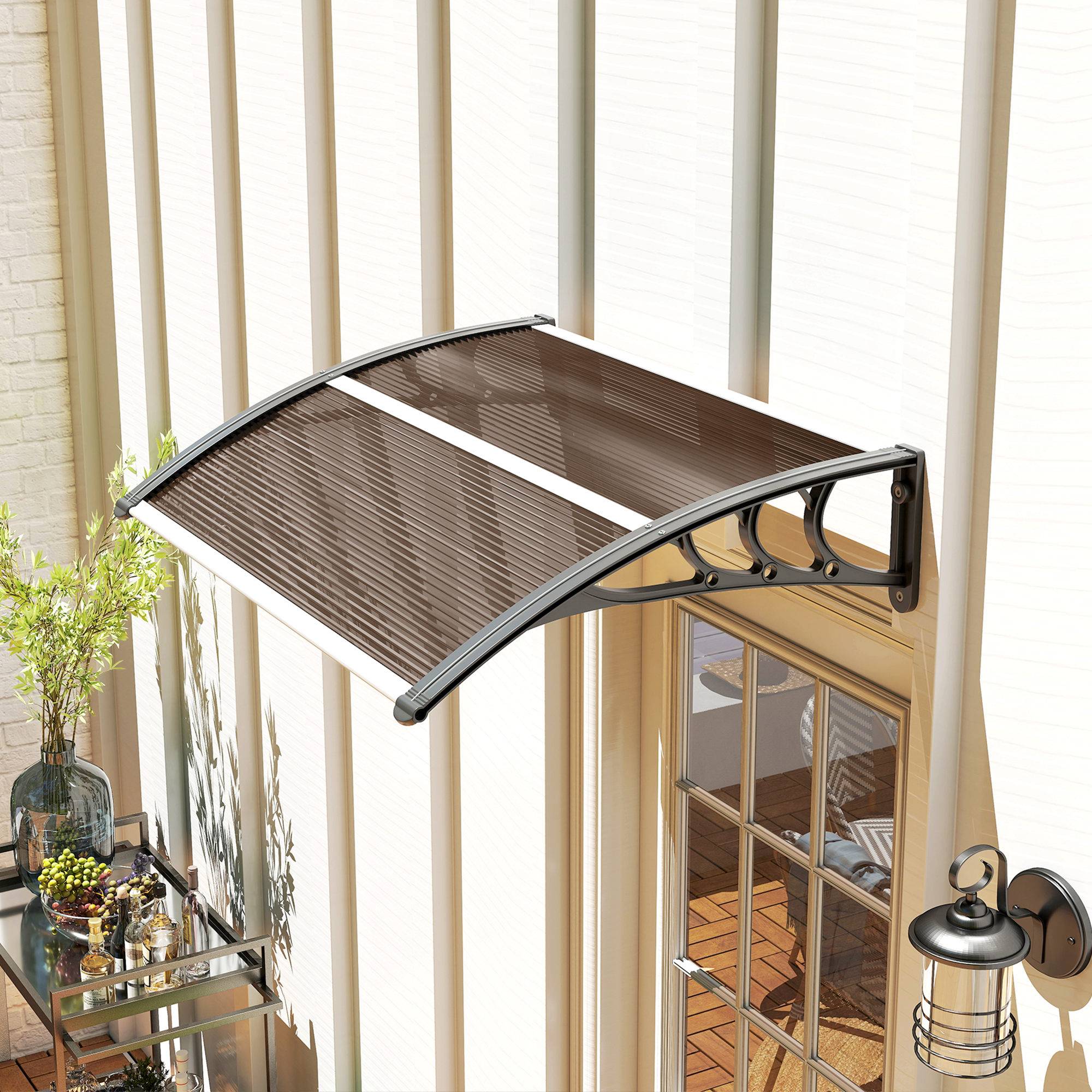 Auvent de Porte Polycarbonate et Alu Entrée Protection Anti-UV 100x75cm Marron - ComfortXL Outdoor Living - Image 4