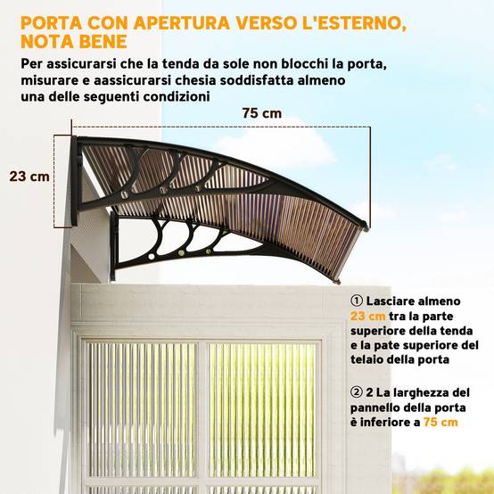 Auvent de Porte Polycarbonate et Alu Entrée Protection Anti-UV 100x75cm Marron - ComfortXL Outdoor Living - Image 9