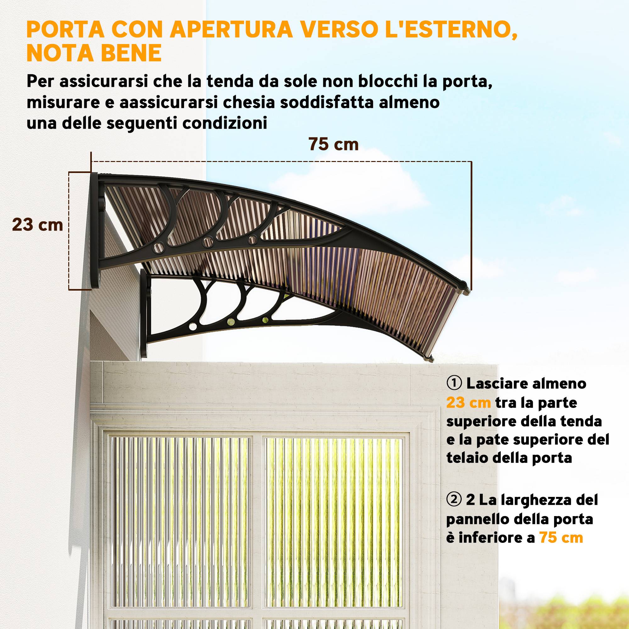 Auvent de Porte Polycarbonate et Alu Entrée Protection Anti-UV 100x75cm Marron - ComfortXL Outdoor Living - Image 9