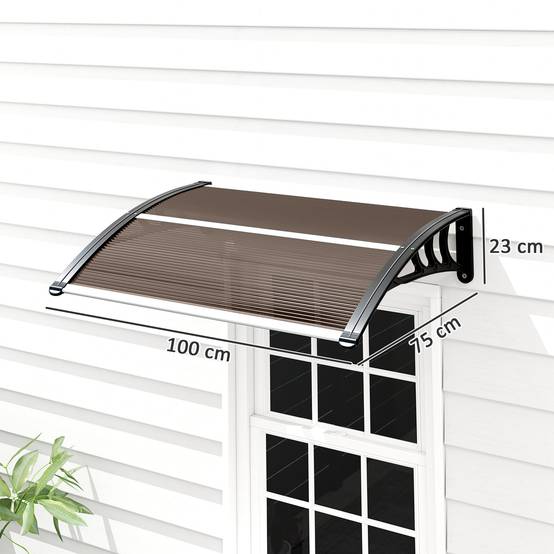 Auvent de Porte Polycarbonate et Alu Entrée Protection Anti-UV 100x75cm Marron - ComfortXL Outdoor Living - Image 5