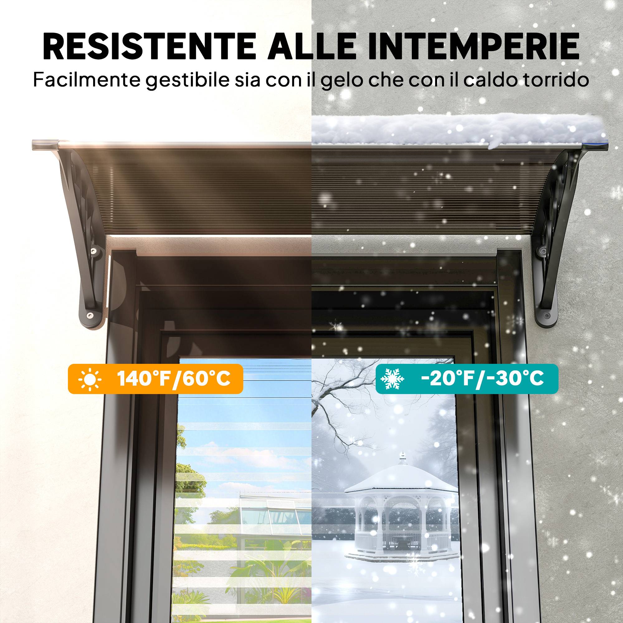 Auvent de Porte Polycarbonate et Alu Entrée Protection Anti-UV 100x75cm Marron - ComfortXL Outdoor Living - Image 8
