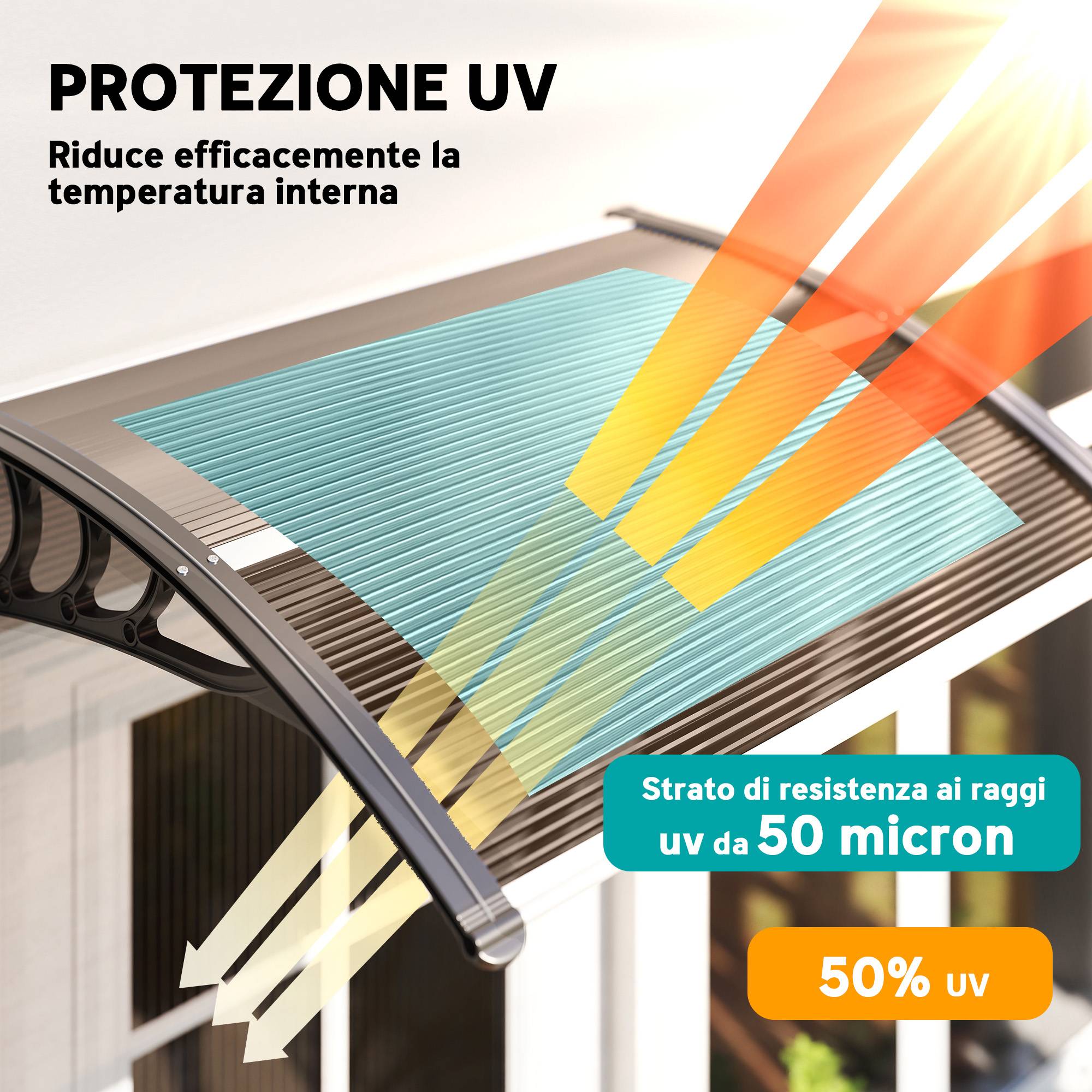 Auvent de Porte Polycarbonate et Alu Entrée Protection Anti-UV 100x75cm Marron - ComfortXL Outdoor Living - Image 6