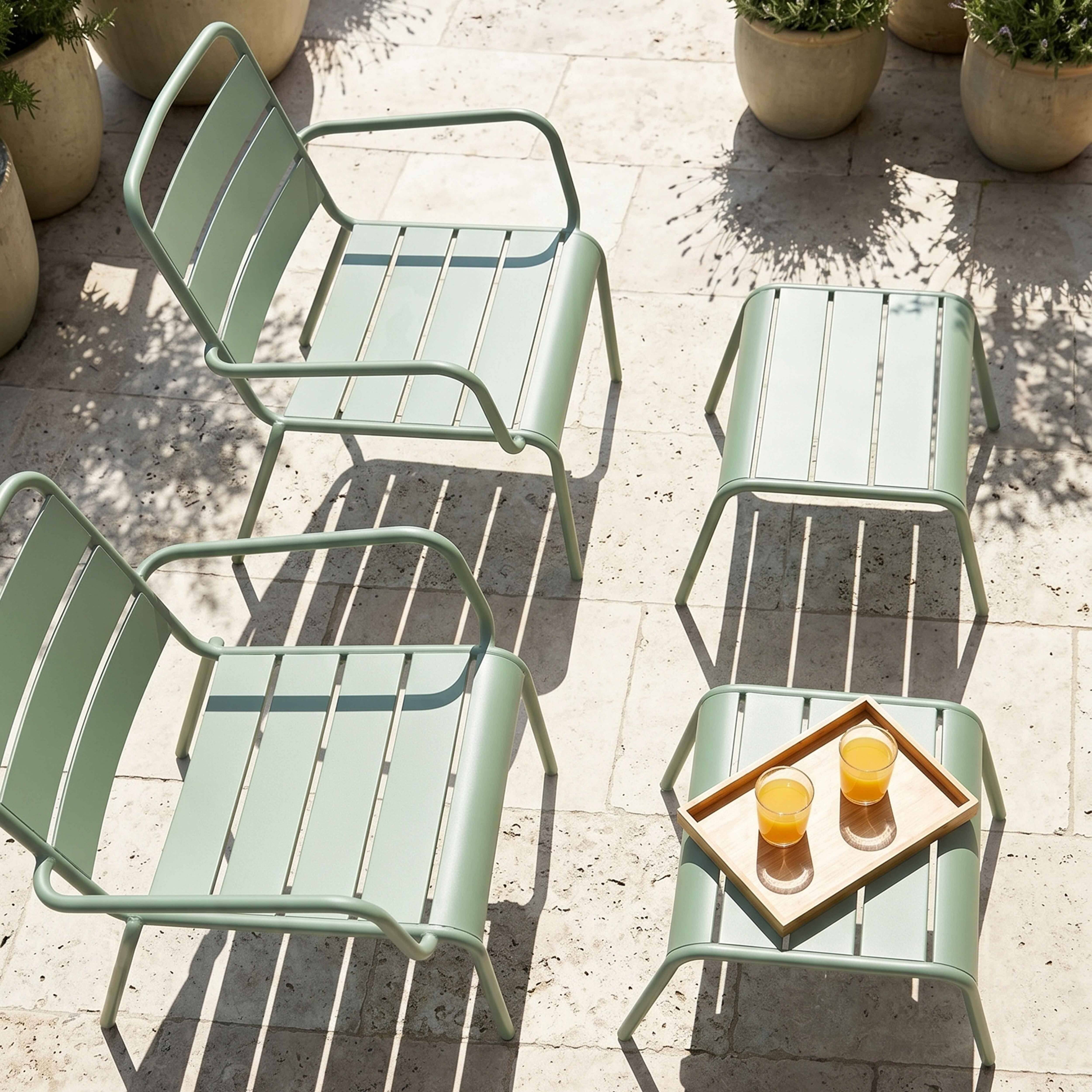 Oviala - Lot de 2 fauteuils relax avec repose-pieds en métal vert sauge Palavas - Oviala - Image 3