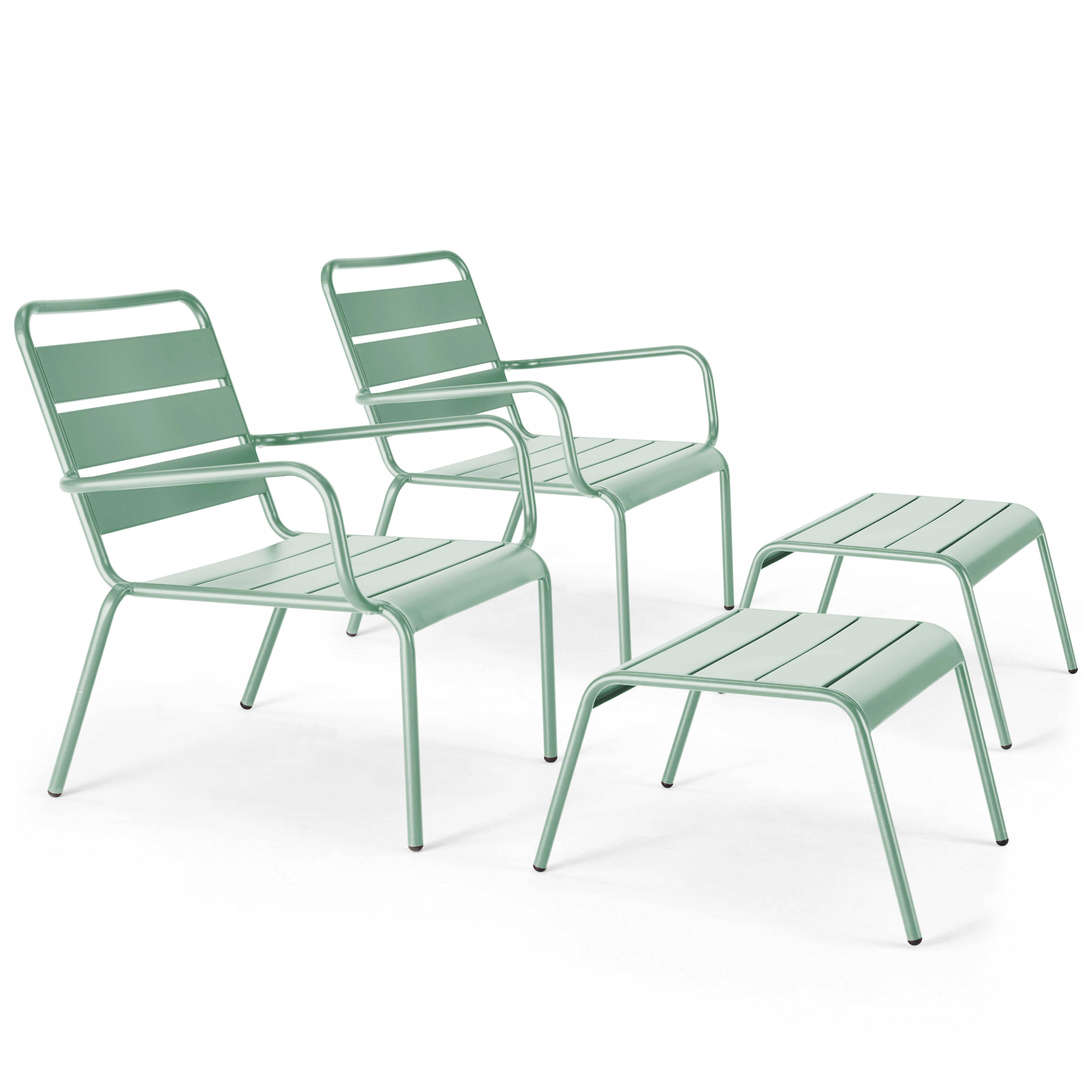 Oviala - Lot de 2 fauteuils relax avec repose-pieds en métal vert sauge Palavas - Oviala - Image 1