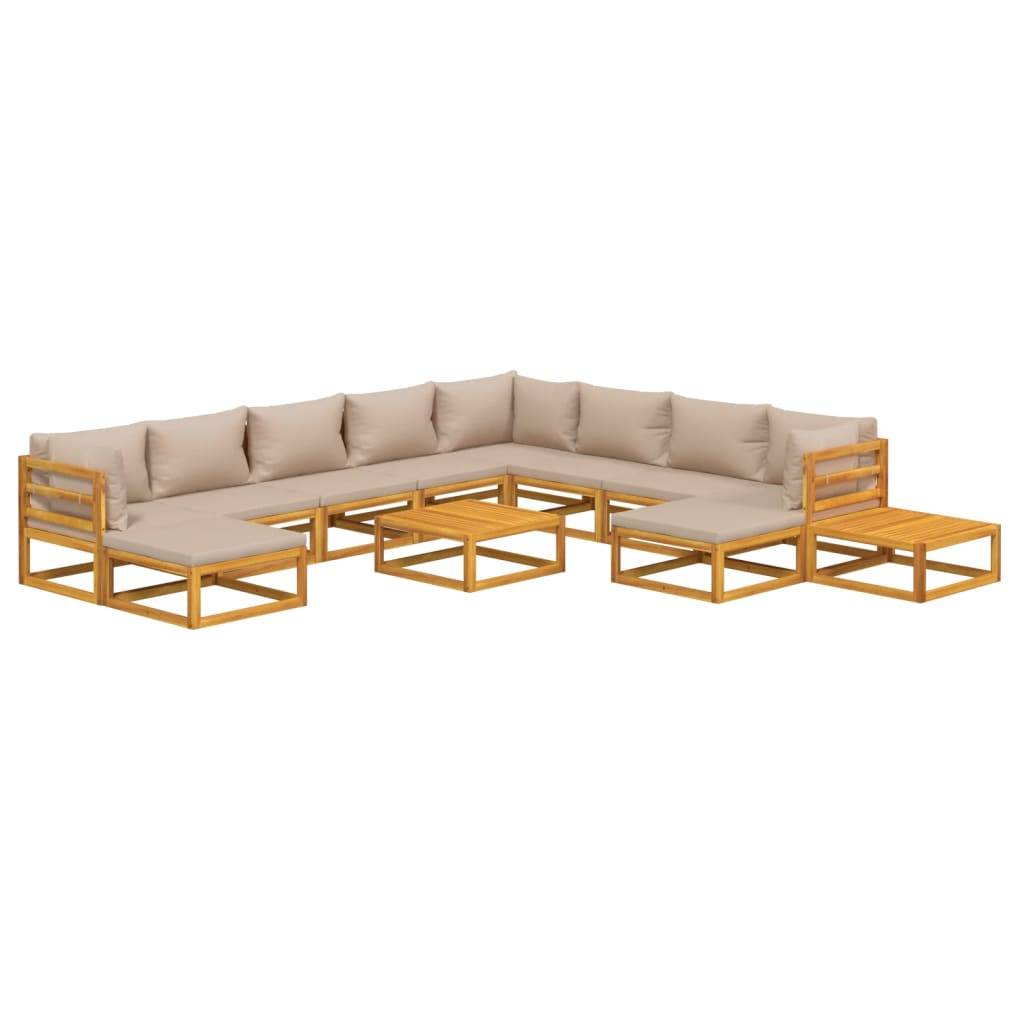 Helloshop26 - Salon de jardin meuble d'extérieur ensemble de mobilier 12 pièces avec coussins taupe bois massif - Image 1