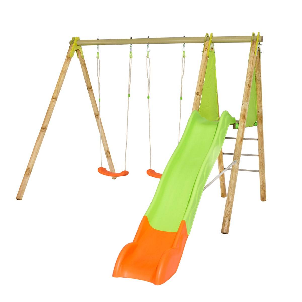 Trigano Jardin - Station de jeux bois poutre métal 2,30 m Techwood ARROBA - 4 enfants - Image 1