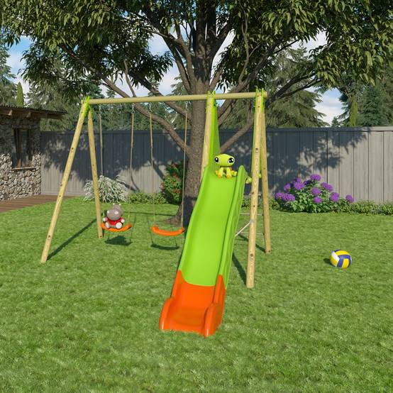 Trigano Jardin - Station de jeux bois poutre métal 2,30 m Techwood ARROBA - 4 enfants - Image 9