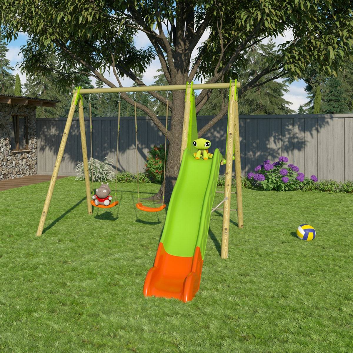 Trigano Jardin - Station de jeux bois poutre métal 2,30 m Techwood ARROBA - 4 enfants - Image 9