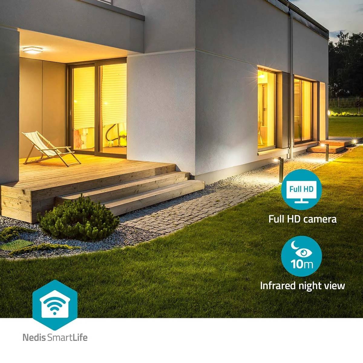 Caméra de sécurité Extérieure Wi-Fi Full HD Détection de mouvement Vision Nocturne éclairage 1000 lumens IP65 Nedis - Image 5
