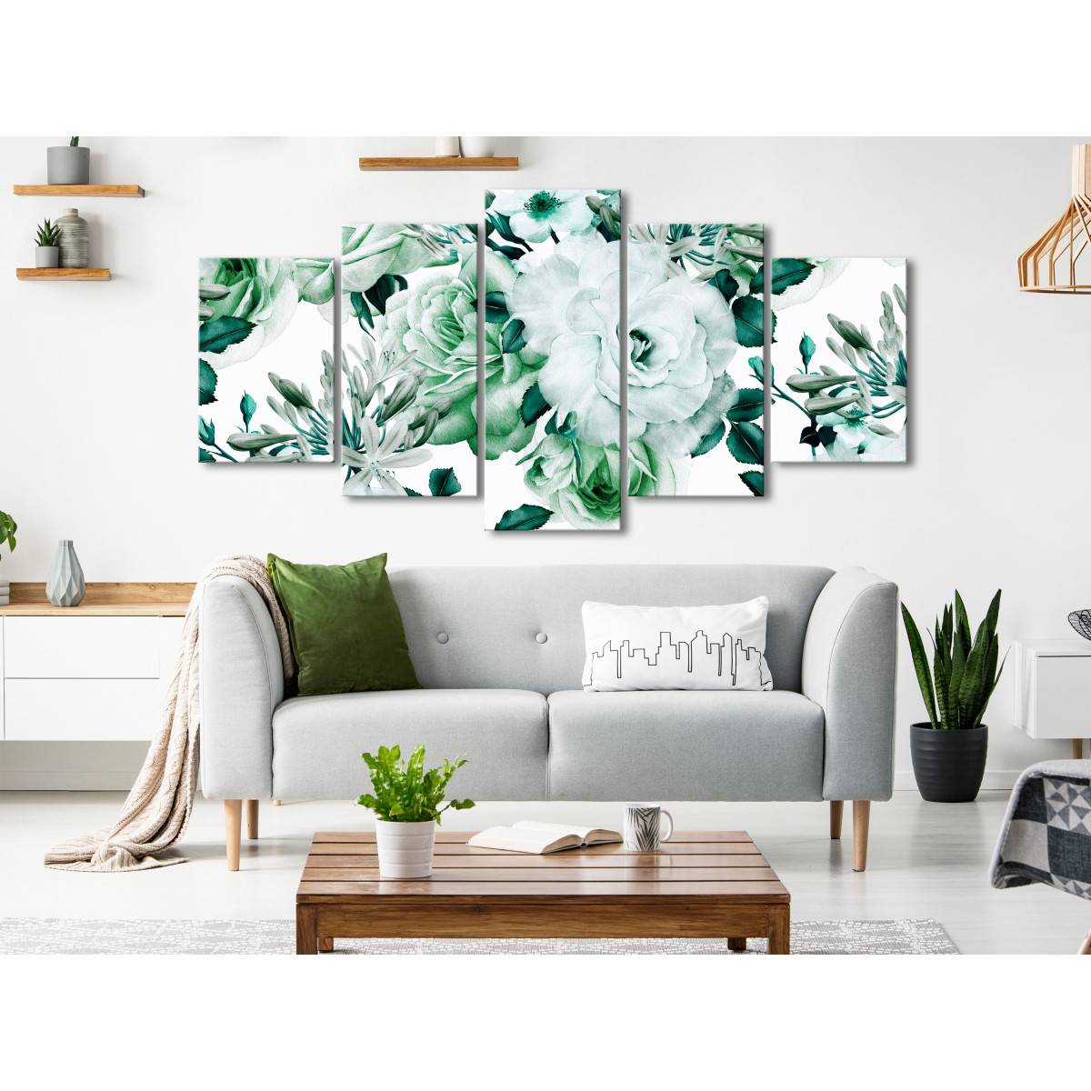 Tableau 5 Panneaux "Rose Composition Wide Green" 100 x 200 cm - Image 2