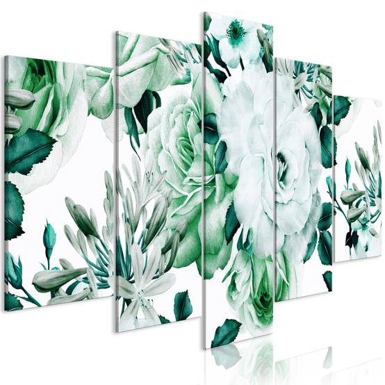 Tableau 5 Panneaux "Rose Composition Wide Green" 100 x 200 cm - Image 1