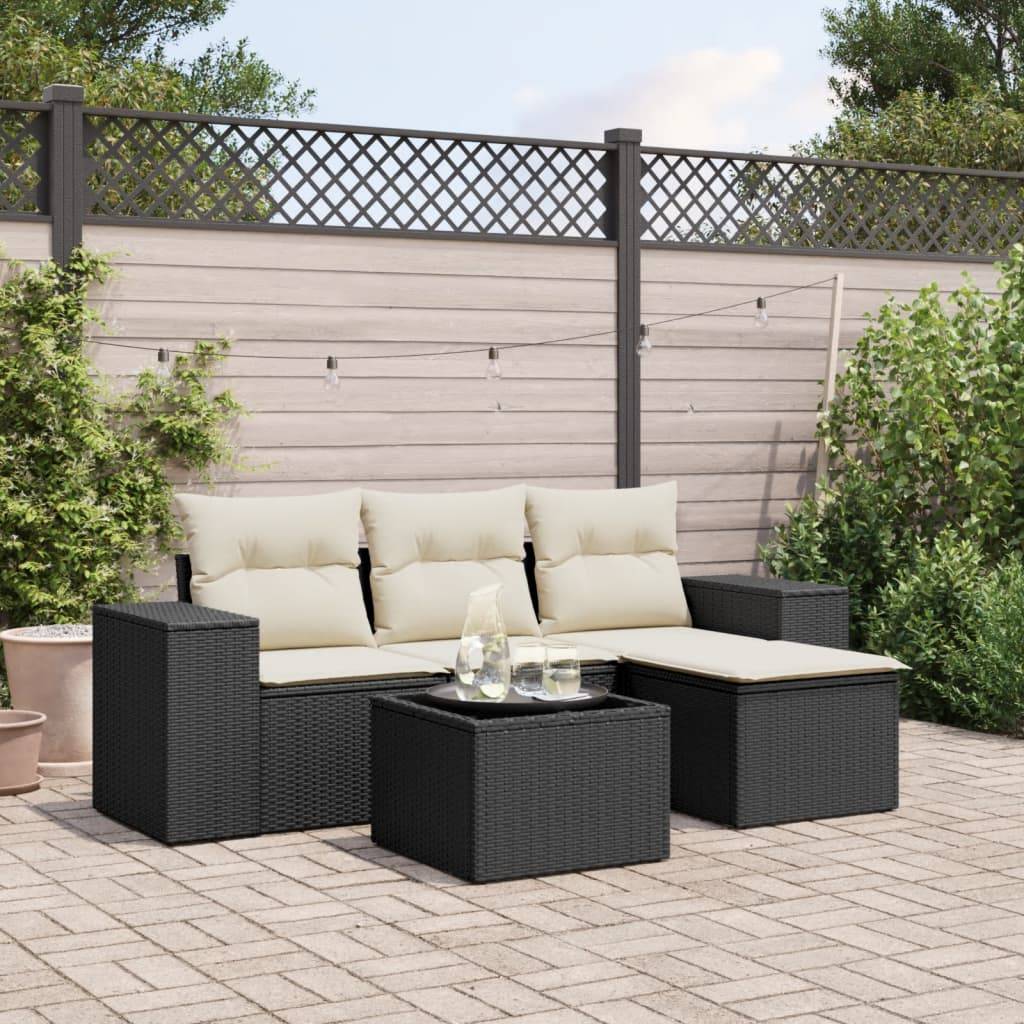 Vidaxl - Salon de jardin 5 pcs avec coussins noir résine tressée vidaXL 3222475 - Image 1
