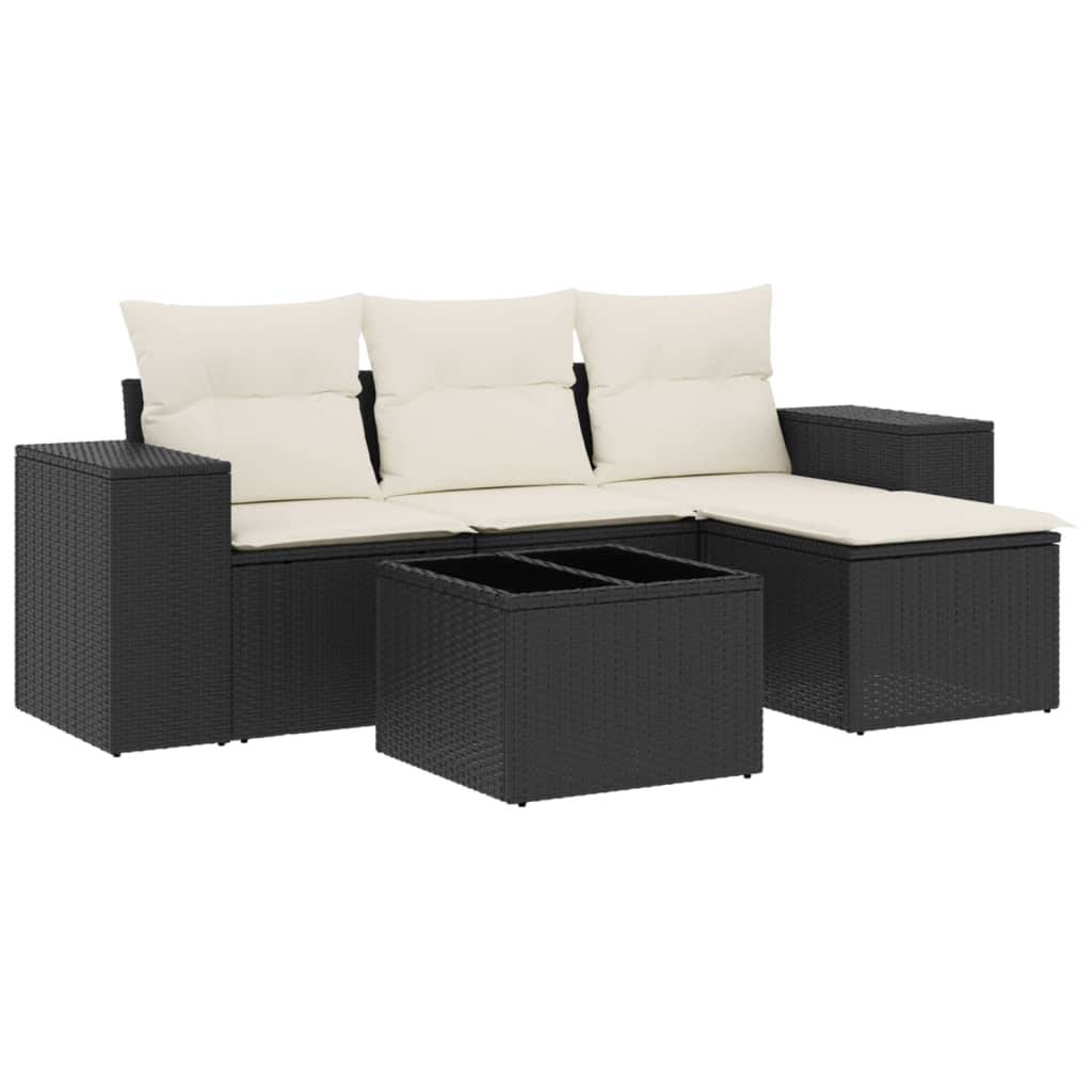 Vidaxl - Salon de jardin 5 pcs avec coussins noir résine tressée vidaXL 3222475 - Image 2