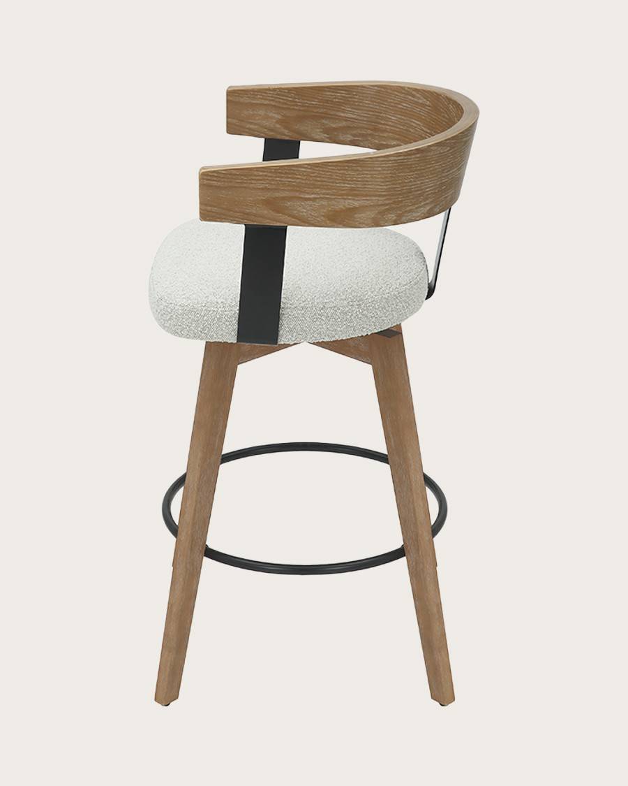 Micha - Chaise de bar en tissu et pieds en bois - UNIQKA - Image 5