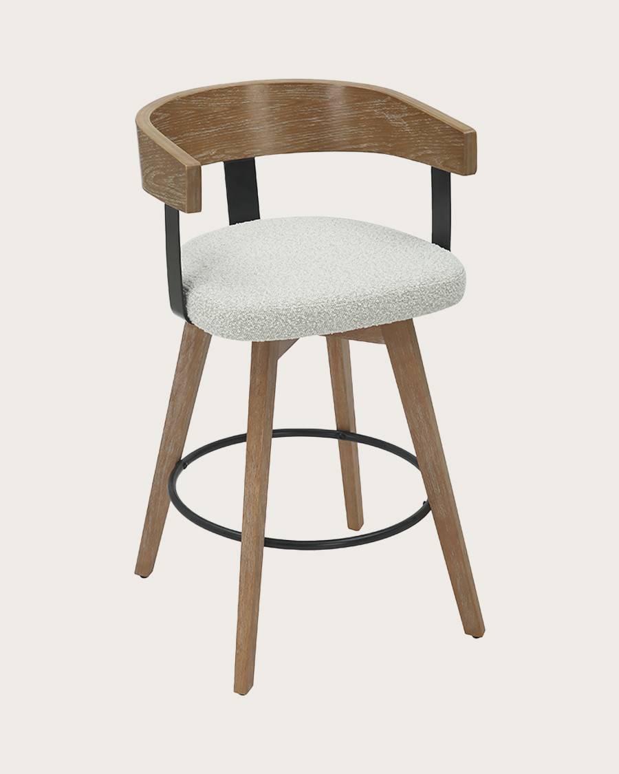 Micha - Chaise de bar en tissu et pieds en bois - UNIQKA - Image 1