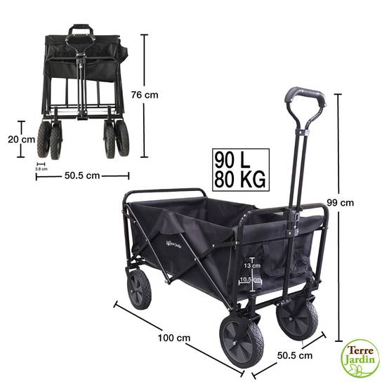 Chariot de transport pliable à roulettes 90L 80kg - Image 3