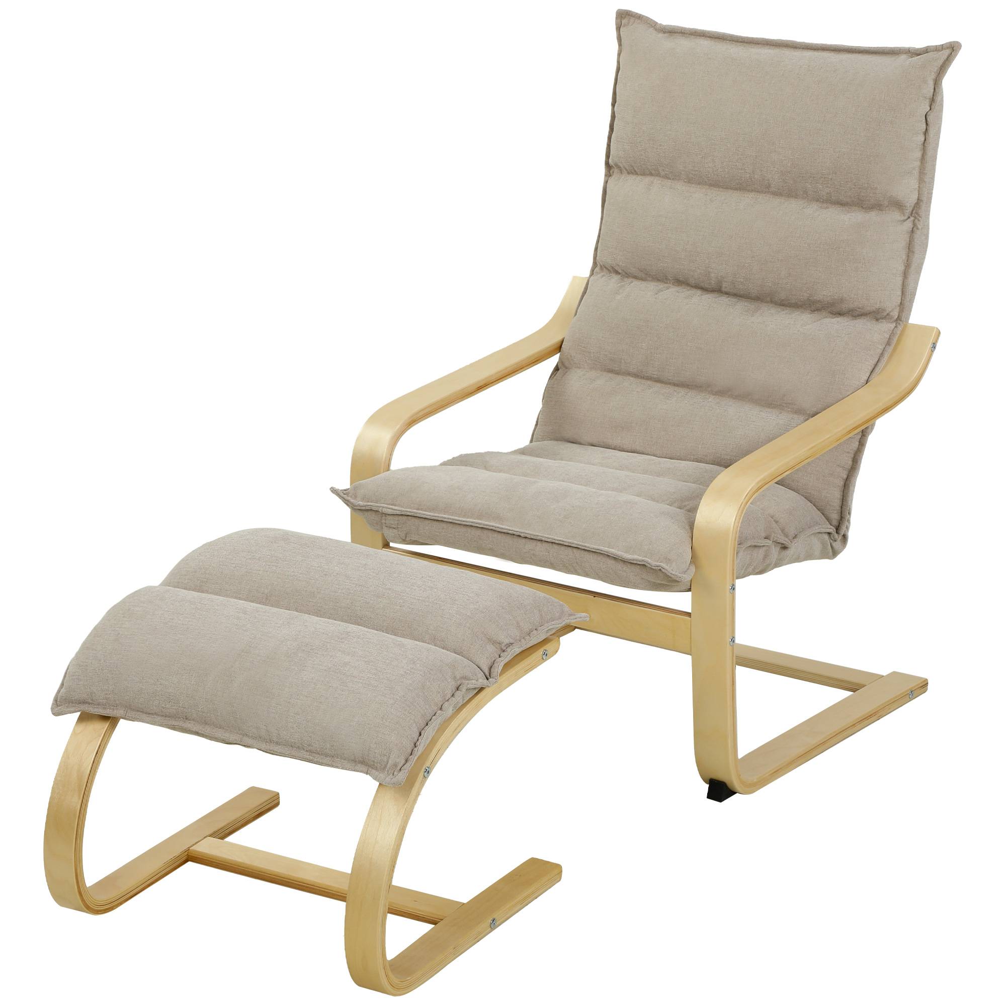 Fauteuil de Salon avec Repose-Pied, Fauteuil d'Appoint en Lin, Assise Large, Dossier Haut, Bascule Douce, Beige - Image 2