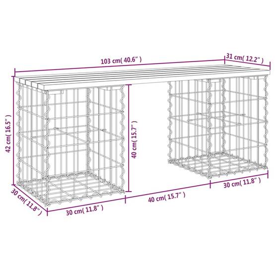 Vidaxl - Banc de jardin design de gabion 103x31x42 cm bois massif de pin vidaXL 834329 - Image 3