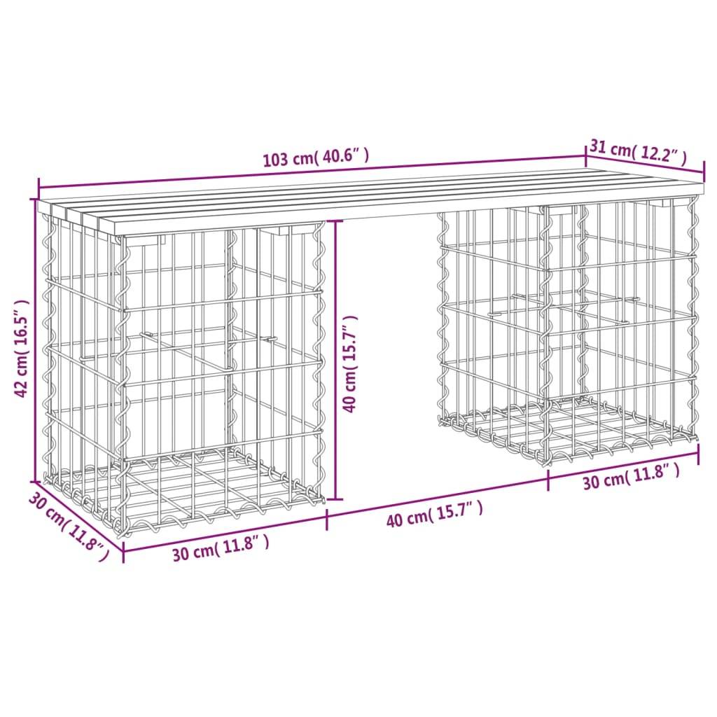 Vidaxl - Banc de jardin design de gabion 103x31x42 cm bois massif de pin vidaXL 834329 - Image 3