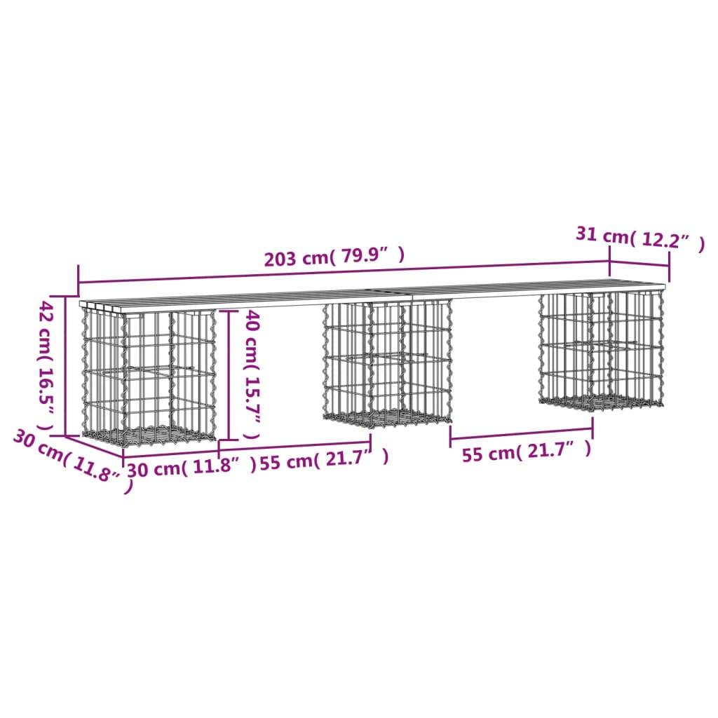 Maison Chic - Banc de jardin - Banc d'extérieur - Banquette design gabion 203x31x42cm bois massif de douglas - Image 8