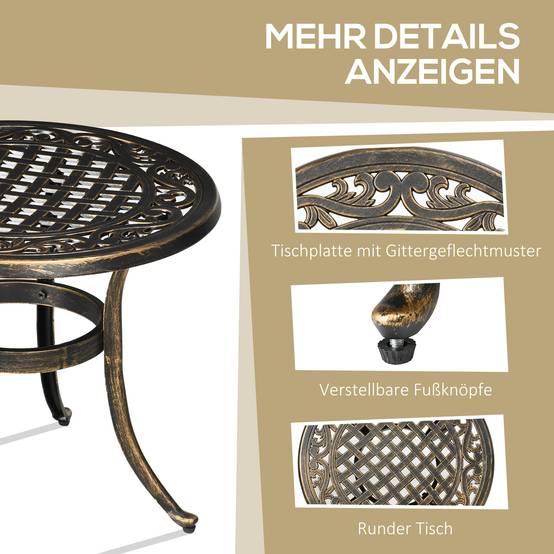 Table d’appoint de jardin Ø60x52,5 cm en aluminium moulé, résistante aux intempéries, charge 60 kg - Image 8