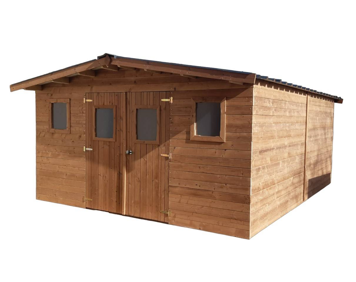 Habrita - Abri THERMABRI madriers - 24,30 m² - sans plancher - toit double pente bac acier Habrita