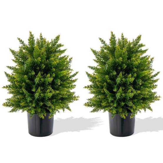Plante Artificiel Lot de 2 Boule Topiaire Cyprès 33 x 54 cm (Dia. x H) Pots Inclus Décoration Intérieur Extérieur - Image 1