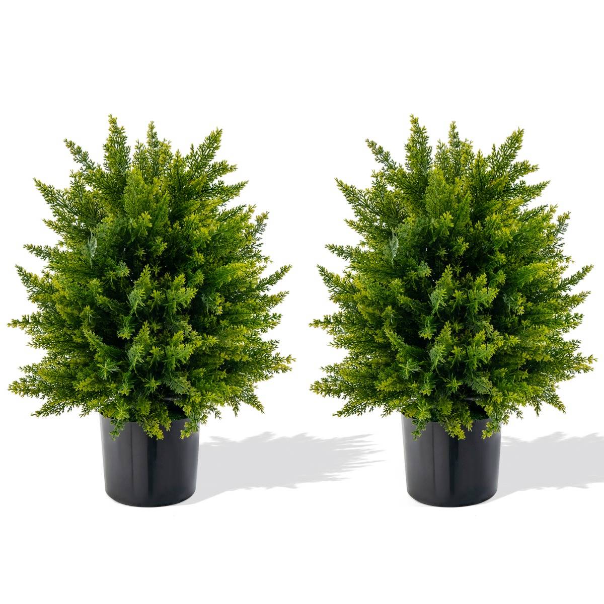 Plante Artificiel Lot de 2 Boule Topiaire Cyprès 33 x 54 cm (Dia. x H) Pots Inclus Décoration Intérieur Extérieur - Image 1