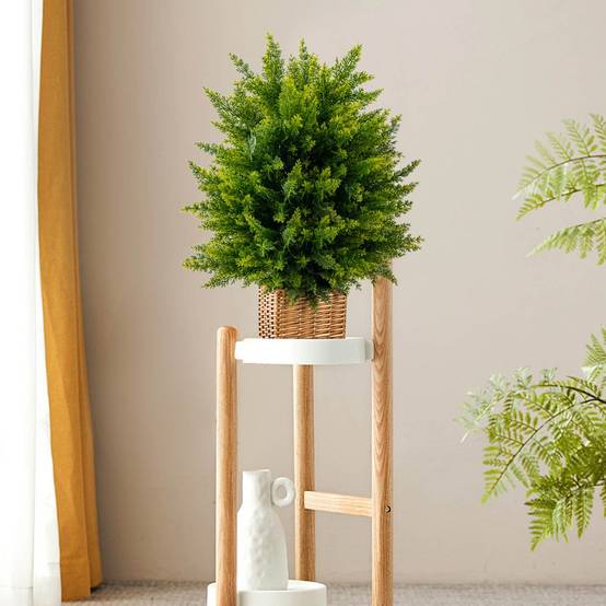 Plante Artificiel Lot de 2 Boule Topiaire Cyprès 33 x 54 cm (Dia. x H) Pots Inclus Décoration Intérieur Extérieur - Image 2