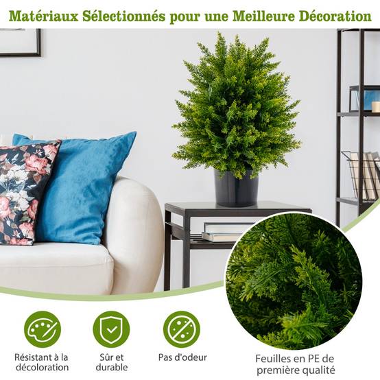 Plante Artificiel Lot de 2 Boule Topiaire Cyprès 33 x 54 cm (Dia. x H) Pots Inclus Décoration Intérieur Extérieur - Image 5