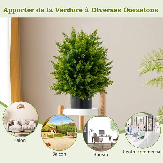 Plante Artificiel Lot de 2 Boule Topiaire Cyprès 33 x 54 cm (Dia. x H) Pots Inclus Décoration Intérieur Extérieur - Image 8