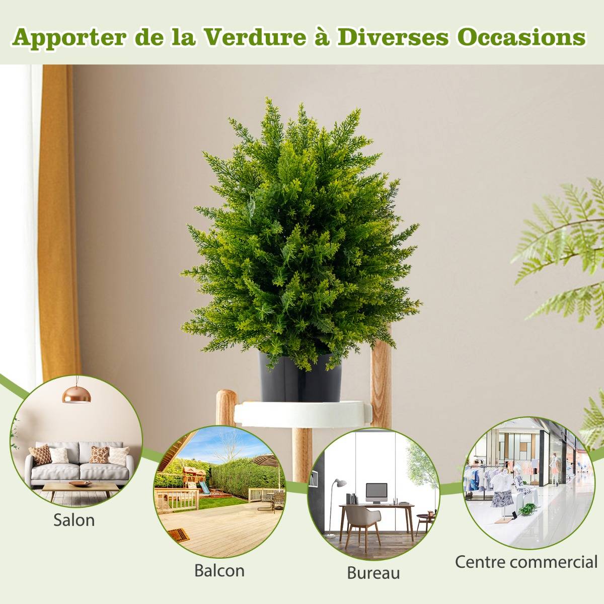 Plante Artificiel Lot de 2 Boule Topiaire Cyprès 33 x 54 cm (Dia. x H) Pots Inclus Décoration Intérieur Extérieur - Image 8