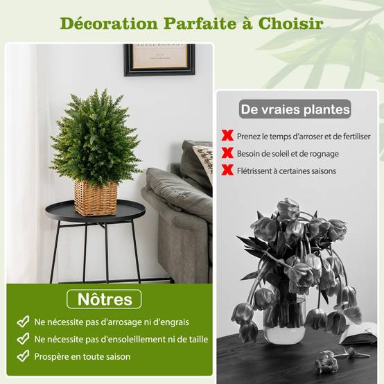 Plante Artificiel Lot de 2 Boule Topiaire Cyprès 33 x 54 cm (Dia. x H) Pots Inclus Décoration Intérieur Extérieur - Image 6