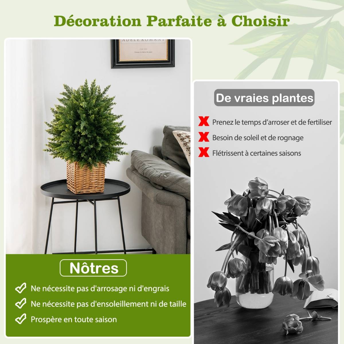 Plante Artificiel Lot de 2 Boule Topiaire Cyprès 33 x 54 cm (Dia. x H) Pots Inclus Décoration Intérieur Extérieur - Image 6
