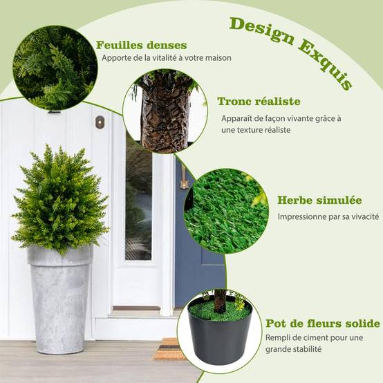 Plante Artificiel Lot de 2 Boule Topiaire Cyprès 33 x 54 cm (Dia. x H) Pots Inclus Décoration Intérieur Extérieur - Image 9