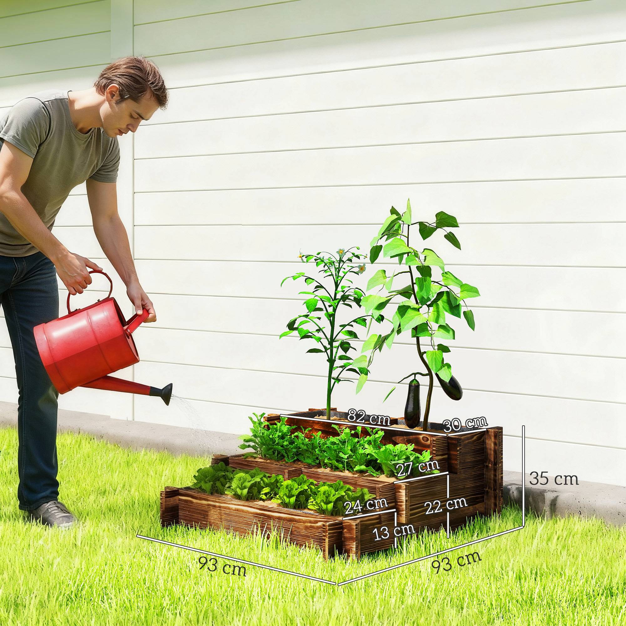 Sans Marque - Jardinière 3 niveaux échelle toile non tissée plantation fleurs 93x93x35 cm carbonisée - Image 5