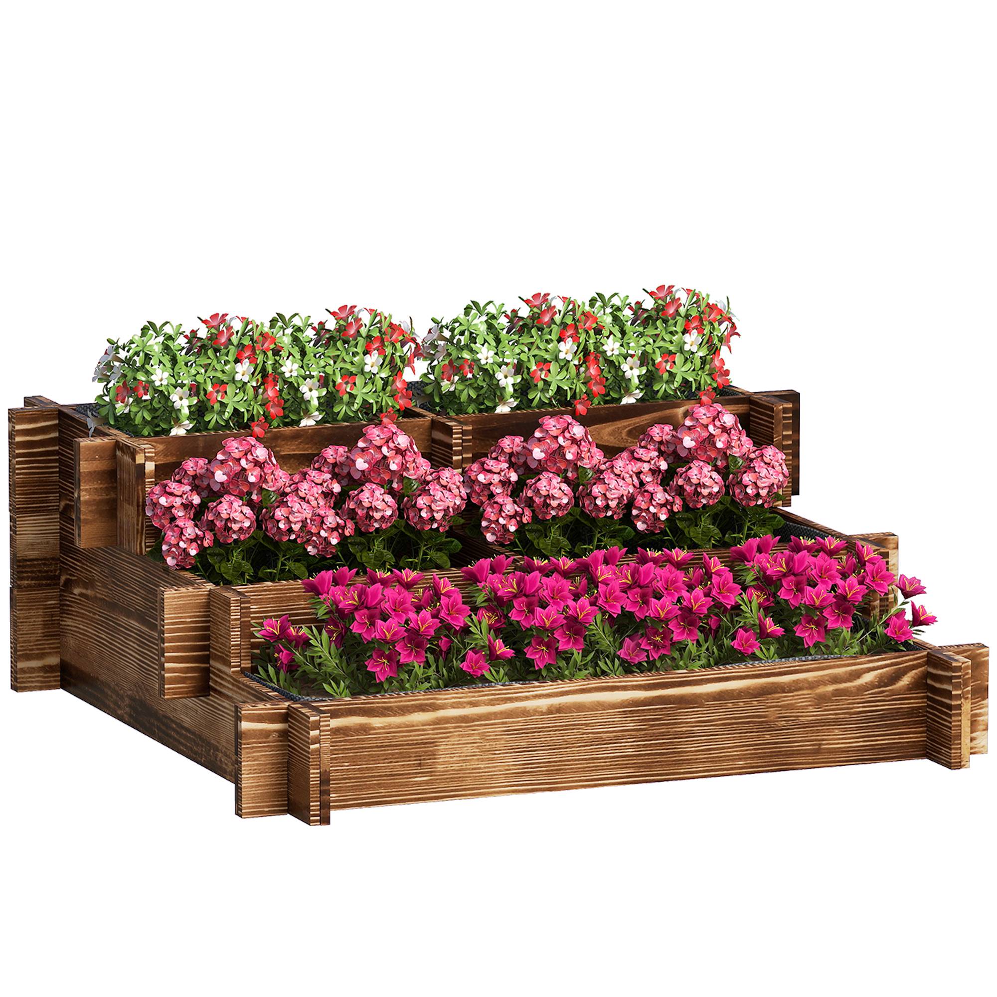 Sans Marque - Jardinière 3 niveaux échelle toile non tissée plantation fleurs 93x93x35 cm carbonisée - Image 1