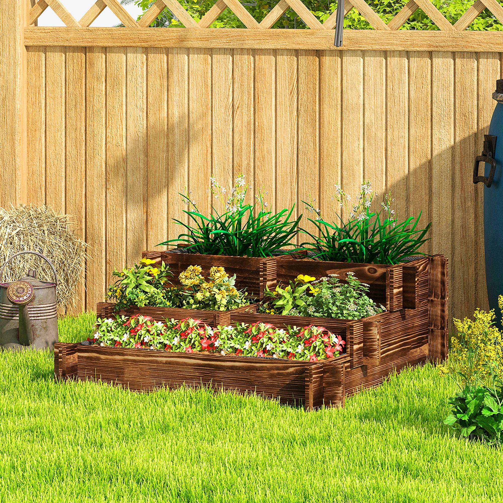Sans Marque - Jardinière 3 niveaux échelle toile non tissée plantation fleurs 93x93x35 cm carbonisée - Image 4