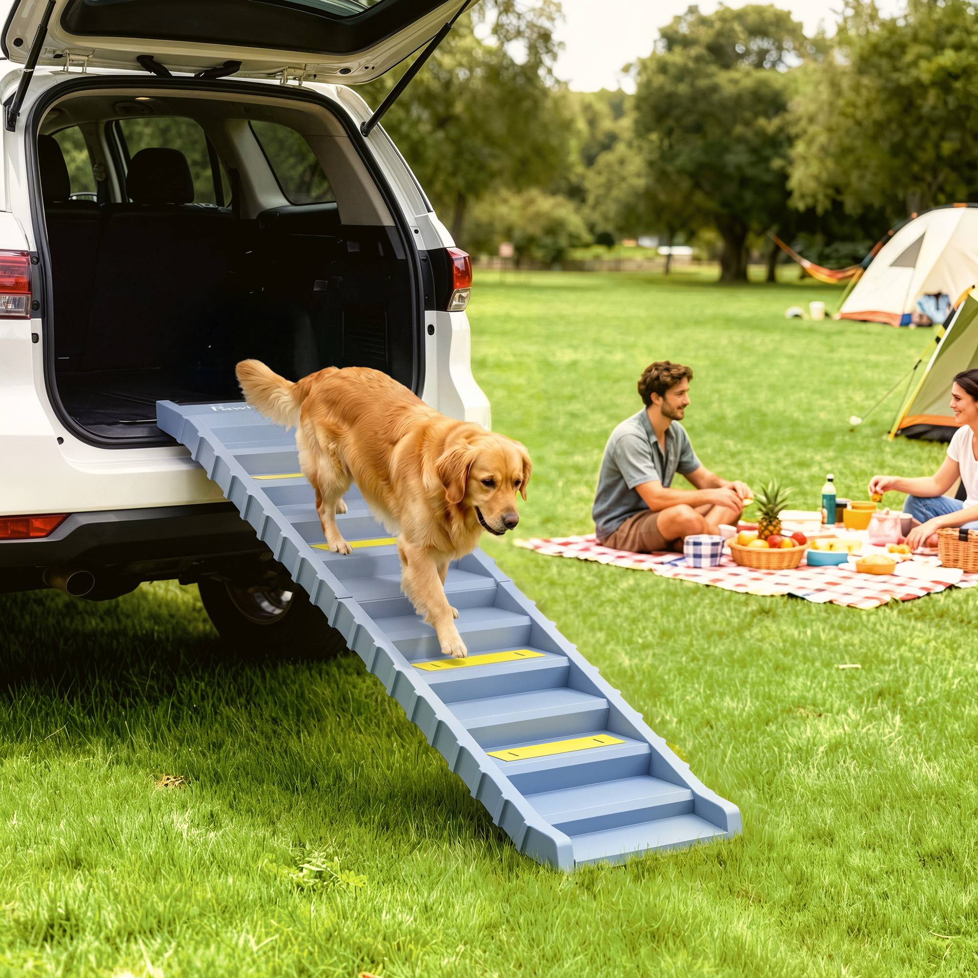 ComfortXL - Rampe pliable pour chien en PP et TPR gris 154 x 40 cm pour voiture et lit haut 10 marches antidérapantes - Image 1