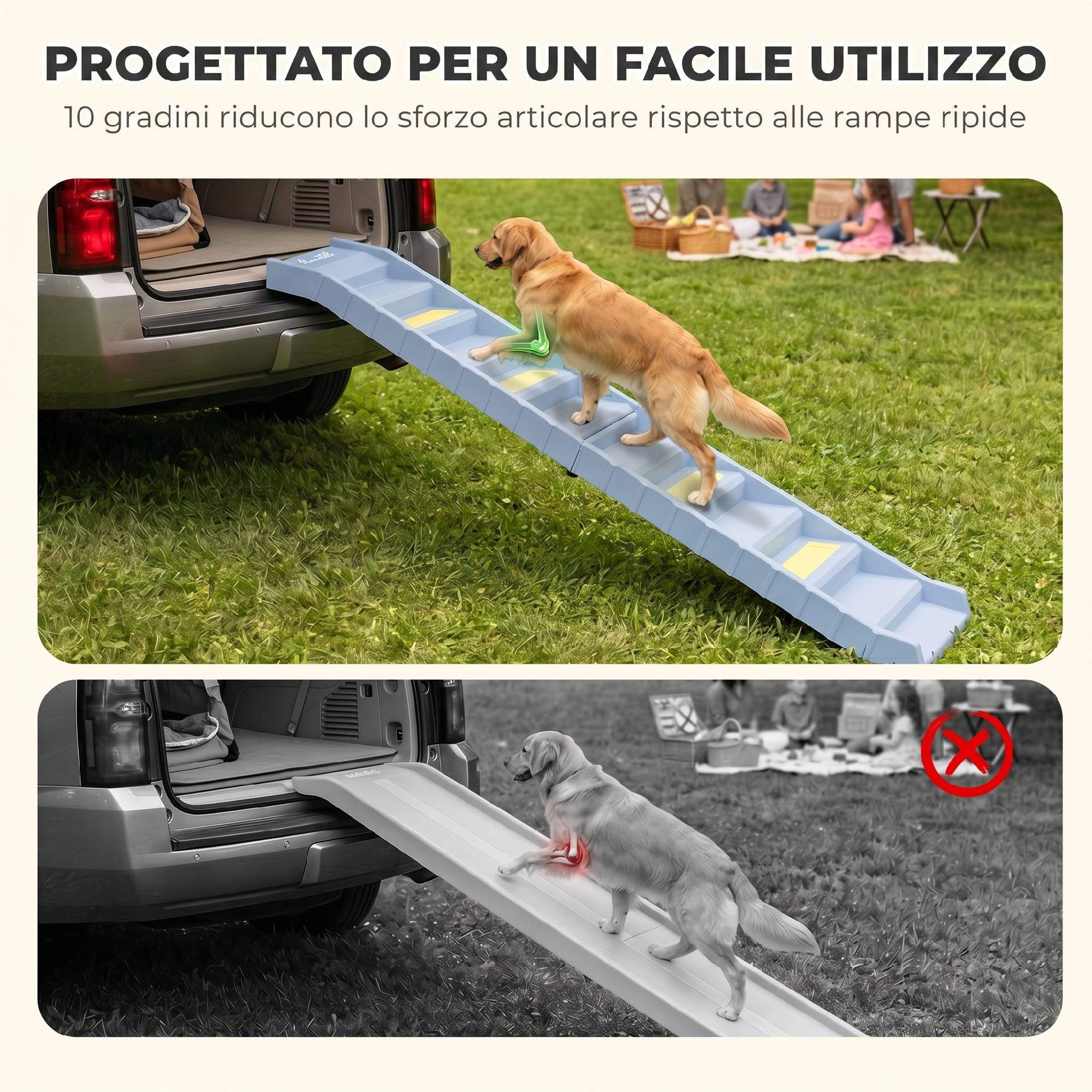 ComfortXL - Rampe pliable pour chien en PP et TPR gris 154 x 40 cm pour voiture et lit haut 10 marches antidérapantes - Image 4