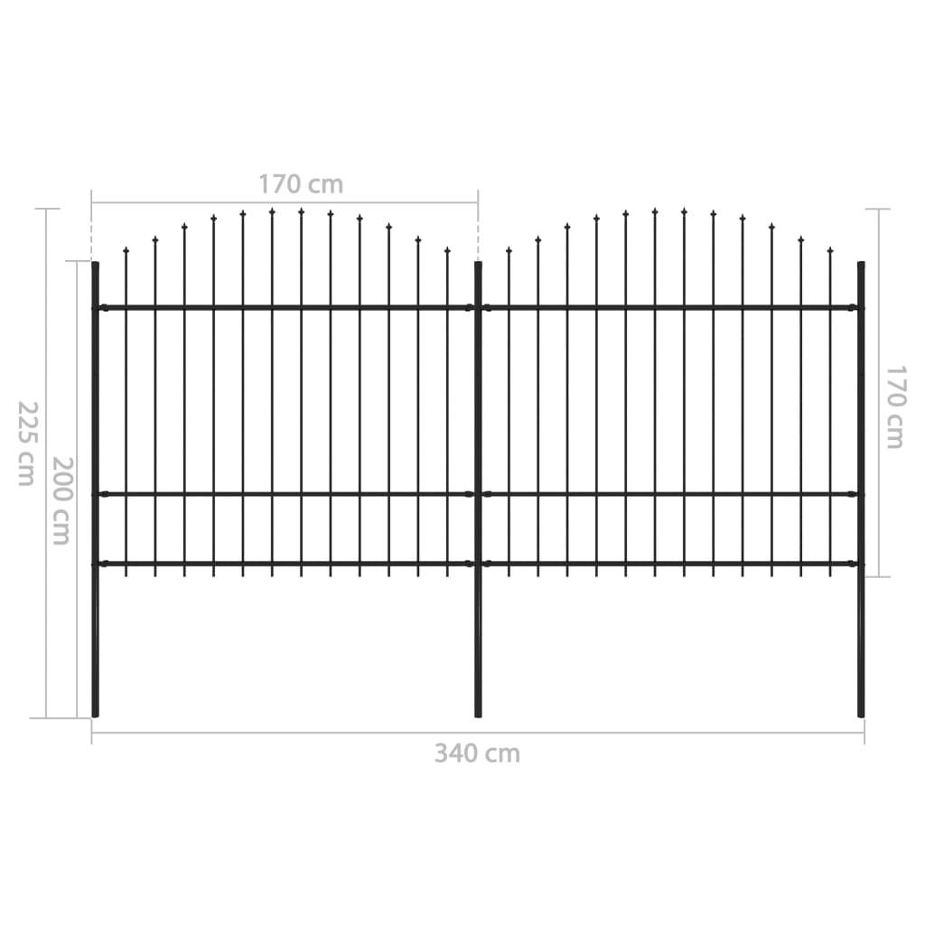 Grillage de jardin - Clôture de jardin à dessus en lance Acier (1,5-1,75)x3,4 m Noir - Image 5