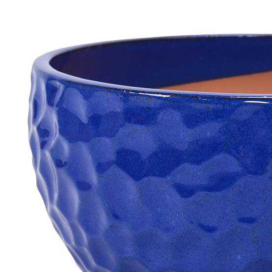 Lot de 3 Pots de Fleurs en Céramique Intérieur Extérieur Texturé Bleu Cobalt - ComfortXL Outdoor Living - Image 5